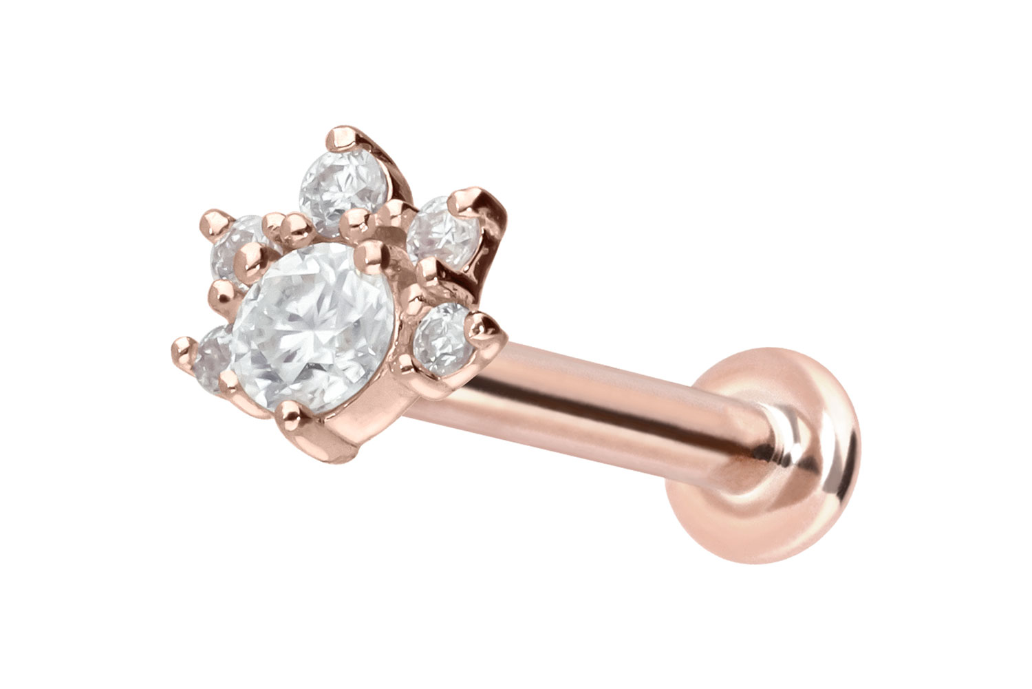 14 Karat Gold Labret Piercing mit Innengewinde MOISSANIT-BLUME
